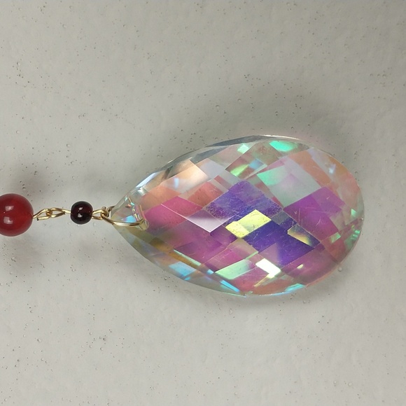 Handmade Suncatcher Red Burgundy Beaded Heart Boho Window Art Garden Hippe - Picture 4 of 6